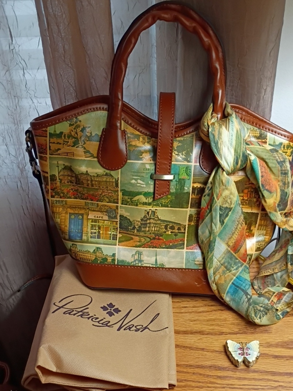 Patricia Nash Cassini Tote in Brown & Green. Like New